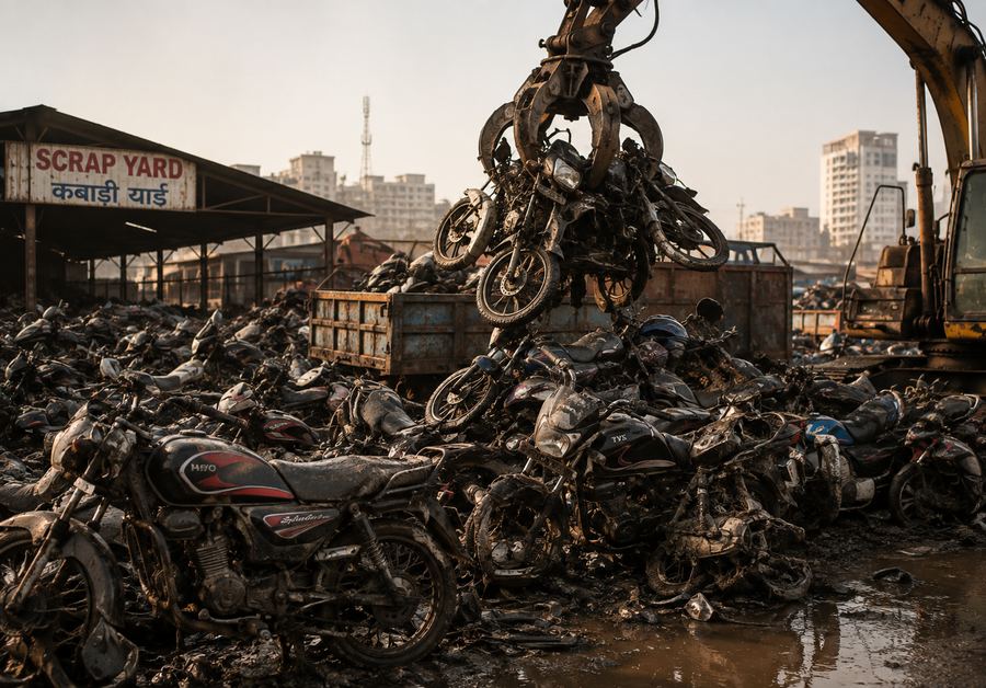 Old two-wheelers at a scrapping yard