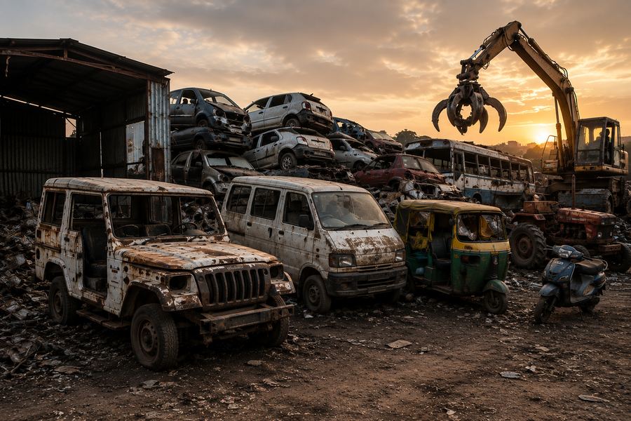 Old heavy vehicles at a scrapping yard